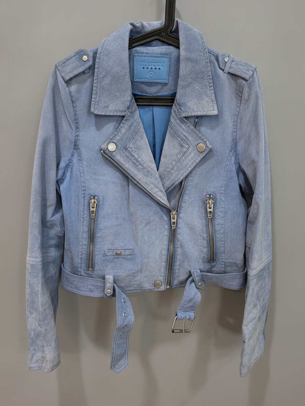 BLANKNYC Y2K 90s Moto Biker Jacket Blue Suede Size M Edgy Cottage Indie Grunge